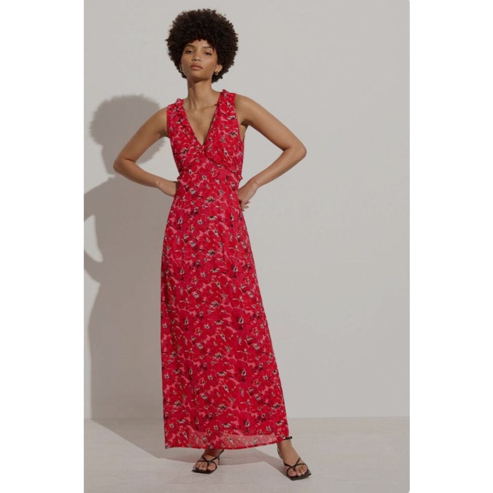 NWT Faithfull The Brand San Luis Floral Maxi Dress Pink & Red Sz 8